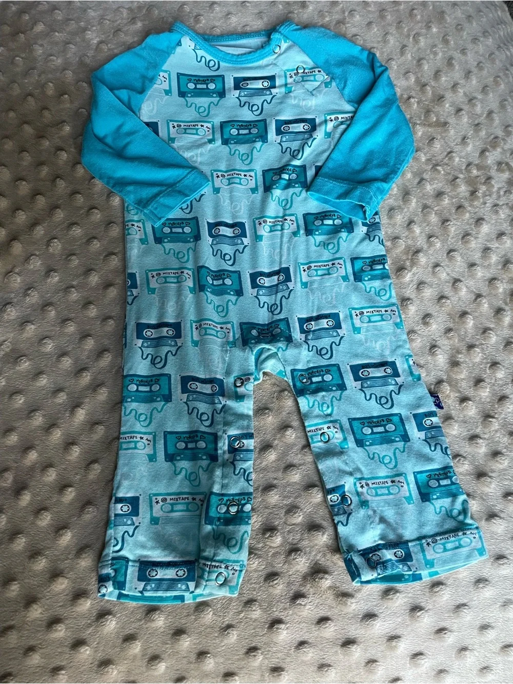 Kickee Pants Bamboo Blue Cassette-Print One-Piece